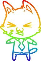 dibujo de línea de gradiente de arco iris gato de dibujos animados con camisa silbando vector