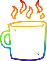 rainbow gradient line drawing cartoon hot cup of coffee vector