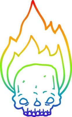 rainbow gradient line drawing spooky cartoon flaming skull