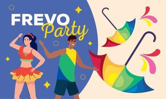 frevo party lettering with couple dancing vector