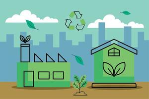 eco factory and house vector