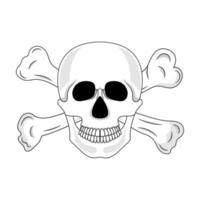 Skull and crossed bones isolated on white background. Cartoon human skull with jaw. Vector illustration for any design.