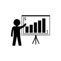 Person with growing chart icon. Business presentation, analyzing, statistical, report. Business concept. Schedule and human. Vector illustration for design, web, infographic.