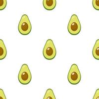 Seamless pattern with fresh half avocado isolated on white background. Organic food. Cartoon style. Vector illustration for design, web, wrapping paper, fabric, wallpaper.