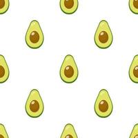 Seamless pattern with fresh half avocado isolated on white background. Organic food. Cartoon style. Vector illustration for design, web, wrapping paper, fabric, wallpaper.