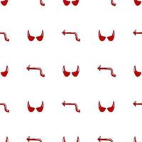 Seamless pattern with red devil tails and horns isolated on white background. Cartoon style. Vector illustration.