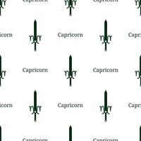 Seamless pattern with Capricorn zodiac sword sign. Cartoon zodiacal weapon. Astrological, horoscope sign. Vector illustration for design, web, wrapping paper, fabric, wallpaper.