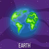 Earth planet in space. Colorful universe with earth. Cartoon style vector illustration for any design.