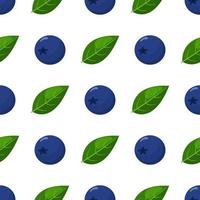 Seamless pattern with fresh bright exotic blueberries on white background. Summer fruits for healthy lifestyle. Organic fruit. Cartoon style. Vector illustration for any design.