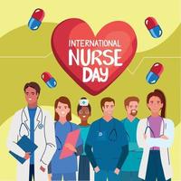 nurse day lettering with capsules vector