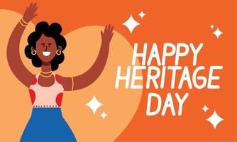 feliz día del patrimonio letras y niña afro vector