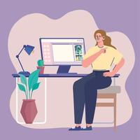 designer girl using computer vector