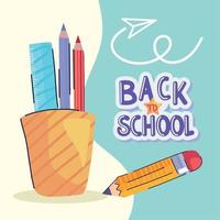 back to school lettering with pencils holder vector