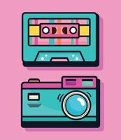 nineties camera and cassette vector