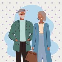 pareja de ancianos modelando de pie vector