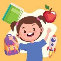 little schoolgirl with supplies vector