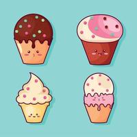 four kawaii desserts icons vector