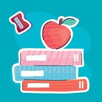 libros y manzana con sacapuntas vector