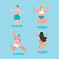 four persons wearing swimsuit vector