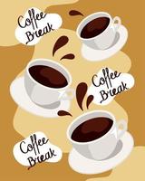 coffee lettering and cups vector
