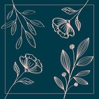 flowers sketch in square frame vector