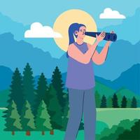 young woman with telescope vector