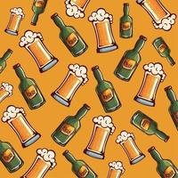 beers bottles and glasses pattern vector