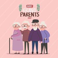 grandparents day lettering card with old persons vector