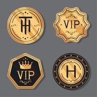 four elegants golden emblems vector