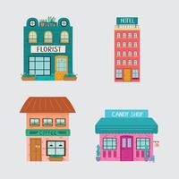 four city buildings icons vector