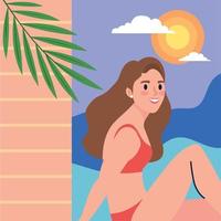 girl seated tanning vector