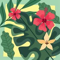 flowers and tropical leafs pattern vector