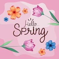 hello spring lettering postcard vector