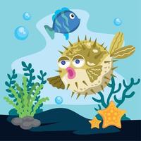 blowfish with fish sealife vector