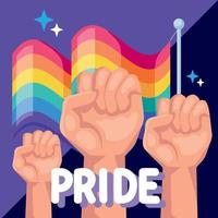 pride lettering and fists vector