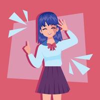 chica anime con cabello azul vector