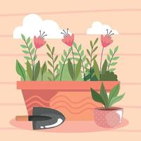 gardening flowers and shovel vector