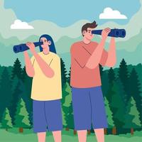 couple searching in forest vector