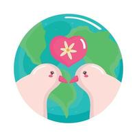 peace doves in earth planet vector