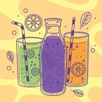 detox citrus and blueberries drinks vector