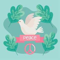 peace lettering in ribbon and dove vector