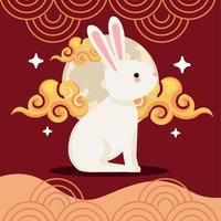 chinese moon festival rabbit with clouds vector