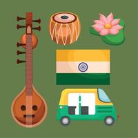 cinco iconos de la cultura india vector