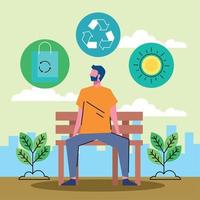 man with ecology icons vector