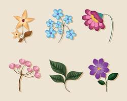 decoraciones de jardín de seis flores vector