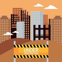 under construction label and buildings vector