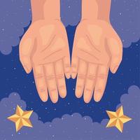 hands with golden stars vector