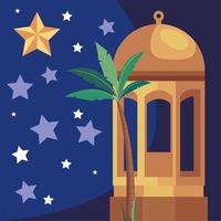 golden lantern with palm vector