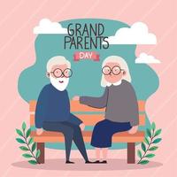 grandparents lettering with old couple in chair vector