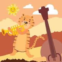 tigre tocando trompeta y violonchelo vector